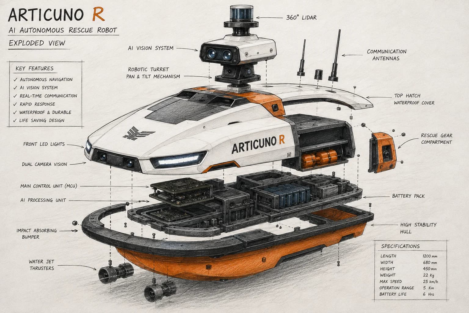 Exploded assembly drawing of ARTICUNO R with labelled subassemblies